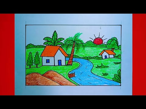 Very Easy Scenery Drawing Tutorial With Pencil | Landscape scenery Drawing