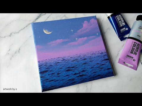 Purple Clouds Seascape Painting | Easy Acrylic Painting Tutorial for Beginners | Painting Ideas