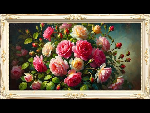 Romantic Valentine Rose Bouquet | 4K Floral Screensaver | Frame TV Art | Elegant White & Gold Frame