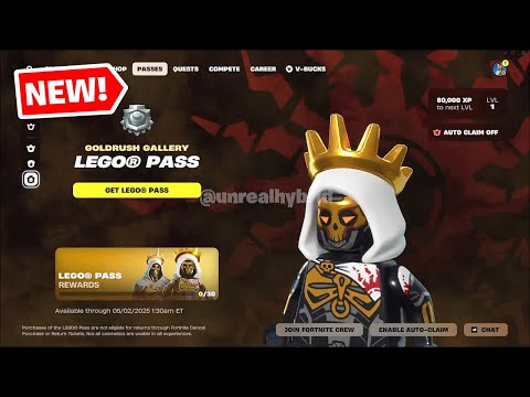 Fortnite GoldRush LEGO BATTLE PASS Full Showcase (2 Skins + FREE Rewards)