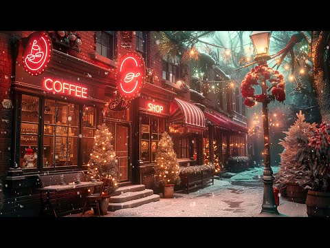 Snowy Winter Day with Jazz in a Cozy Christmas Street Ambience - Relax, Sleep or Study