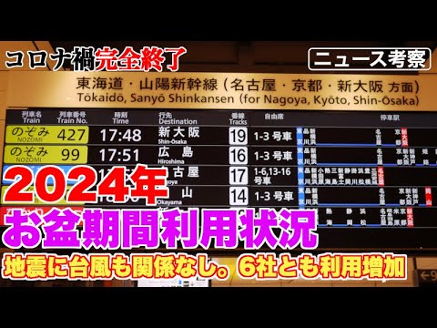 2024年お盆期間、JR6社全てで利用増加【コロナ禍完全終了】