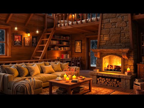 Smooth Jazz & Crackling Fireplace in Snowy Cabin Retreat ❄️ Soft Jazz Music for Relaxation