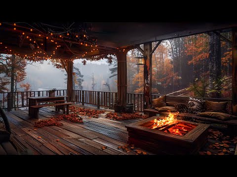 Relaxing In A Cozy Porch Helps Sleep Well And Reduces Stress | ASMR Rain & Fire Sound 24 Hrs