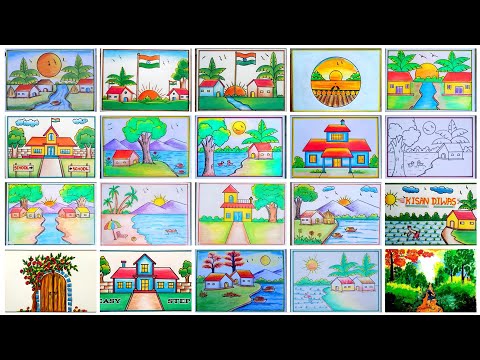 scenery drawing easy | Village scenery drawing | Village nature art | Easy drawing step by step