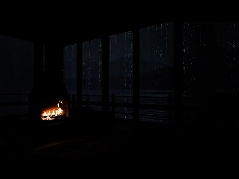 Peaceful Dark Balcony Frees Mind🔥Thunderstorms & Fireplace to Sleep Well, Forget About Tiredness