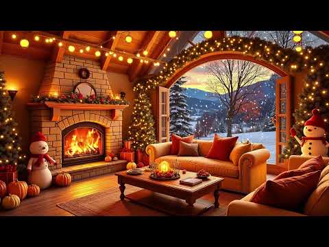 Cozy Winter Cabin Ambience 🎄 Jazz Music Boosts Your Holiday Spirit, Crackling Fireplace for Relax ❄️