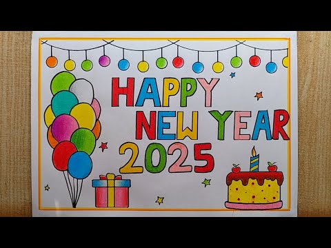 Happy New Year 2025 Drawing easy| Beautiful 😍 New year Card drawing| Happy New Year Special drawing