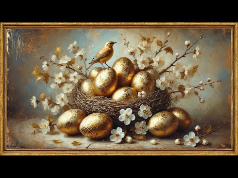 🌸Vintage Easter TV Art Wallpaper | 4K Gold Framed Screensaver | Relaxing Spring Ambiance | 2Hrs