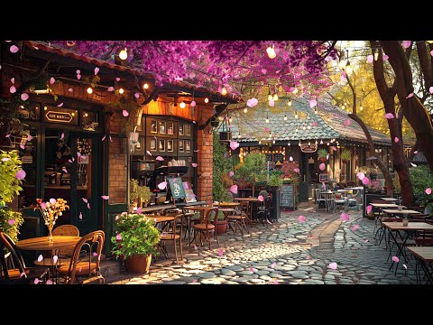 Spring Cafe Shop Ambience ☕ Outdoor Cafe Vibes & Relaxing Smooth Jazz for Study, Relax, Work