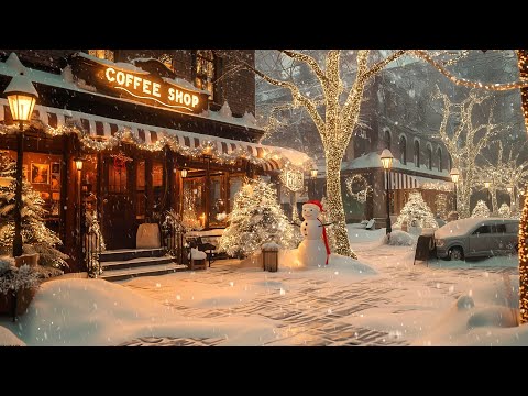 Cozy Coffee Shop - Winter Ambience with Jazz Music, Snow, & Blizzard for Relaxation