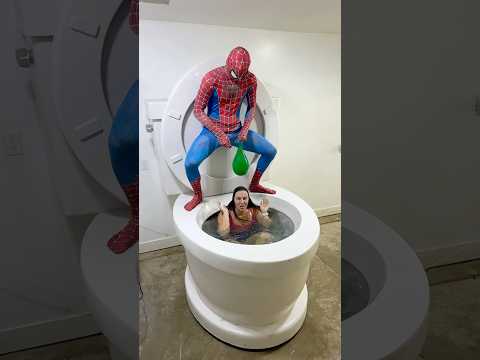 MEAN SPIDERMAN PRANKS GIRL in the GIANT TOILET with Balloon #shorts