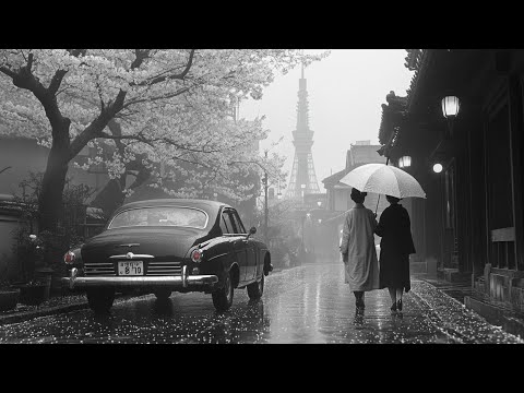 Japanese Retro Vibe ☔️ Vintage Cars, Rainy Streets & Elegant Figures of the  Mid🌃20th Century Era