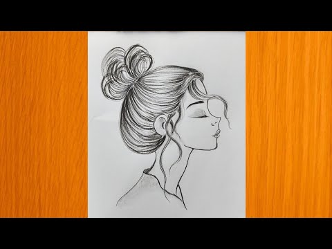 How to draw a Girl with Messy Bun Hair Drawing | Girl Drawing Pictures | Drawing step by step