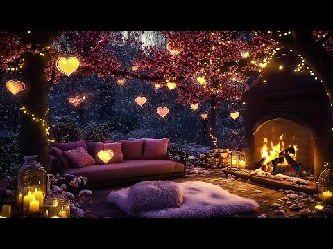 Cozy Porch Space in the Winter Forest ❄ Jazz, Snowfall and Crackling Fireplace for Sleep & Heal