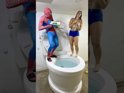 SPIDERMAN PRANKED me with SUPER SOAKER in Worlds Largest Toilet #shorts