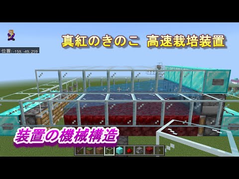 【マインクラフト統合版１５４】真紅のきのこ 高速栽培装置 装置の機械構造