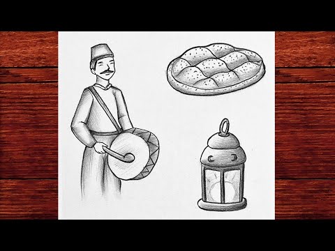 Ramazan Davulcusu Resmi Çizimi - Ramazan Pidesi Nasıl Çizilir - Ramazan Feneri Çizimi - Kolay Çizim