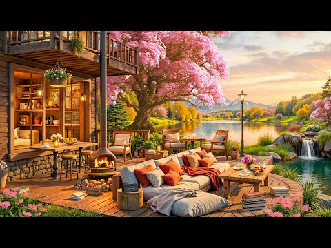 Relaxing Jazz In Lakeside | Spring Coffee Shop Ambience with Smooth Jazz Instrumental Music for Work