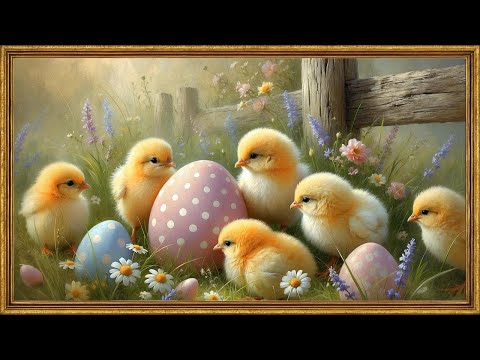 Vintage Easter Greetings | 4K Gold Framed Easter Art Screensaver | Relaxing Spring Ambience