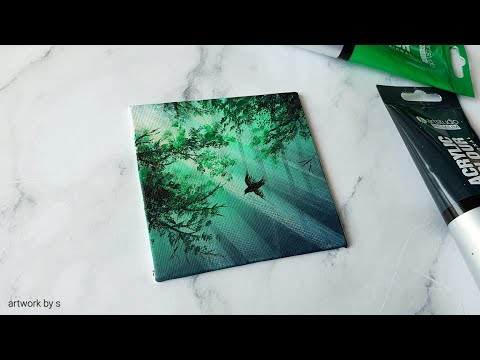 Forest Sunshine / Easy Acrylic Painting Ideas for Beginners / Mini Canvas Painting Tutorial