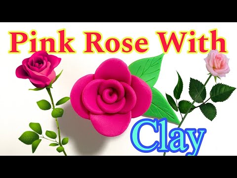 Pink Rose with Clay// Make pink rose with clay/Clay diye ful banano