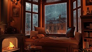 Cozy Reading Nook Ambience - Rain on Window & Thunder Sounds | Warm Fireplace