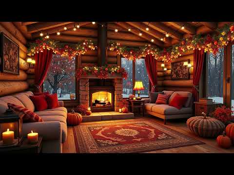 Cozy Winter Porch in Snow Falling Ambience with Fireplace Crackling, Snowfall and Relaxing Vibes ⛄1