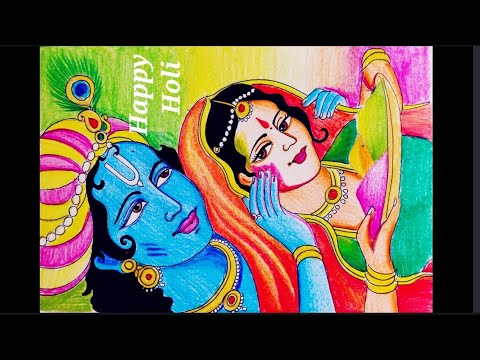 Holi festival celebration drawing/Radha Krishna playing Holi / Rangpanchmi special Drawing/ Colour