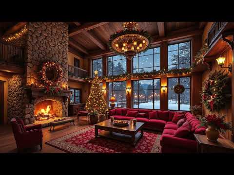 Tranquil Soft Cabin ❄️ Cozy Cabin Vibes with Snowfall, Jazz Tunes and Crackling Fire Sounds