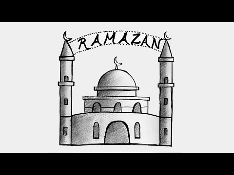 Çok Kolay Cami Çizimi - Kolay Ramazan Resmi Çizimi 🕌 Hoşgeldin Ramazan Resmi - Cami Nasıl Çizilir