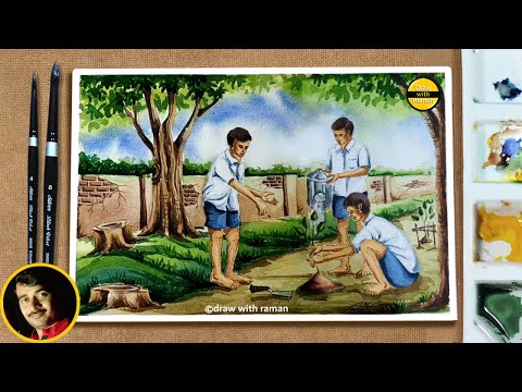 Tree Plantation Drawing | World Environment Day Drawing | Watercolor Hindi tutorial