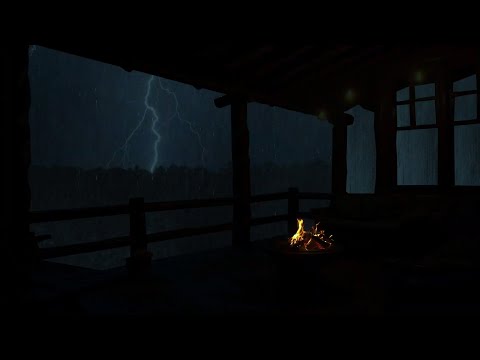 🌧️Balcony Rain Haven⚡Thunderstorms, Soft Rain & Cozy Fireplace for Deep Sleep & Ultimate Relaxation🔥