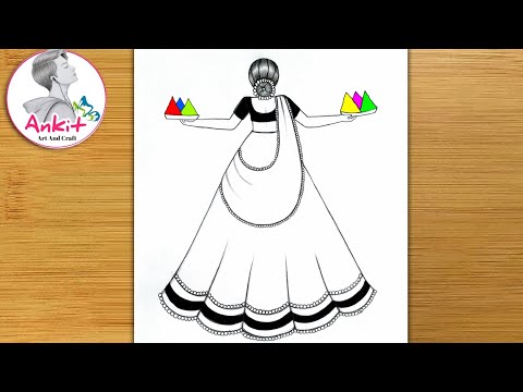 Holi Drawing | pencil Drawing | Very Easy Holi Drawing | How to Draw traditional girl drawing