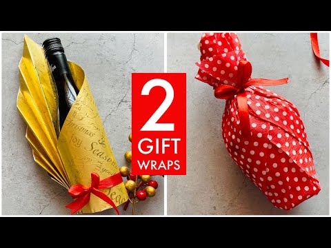 2 Easy Bottle Gift Wraps | How to Gift Wrap a Wine Bottle | Wrapping Bottle as Gift for Christmas