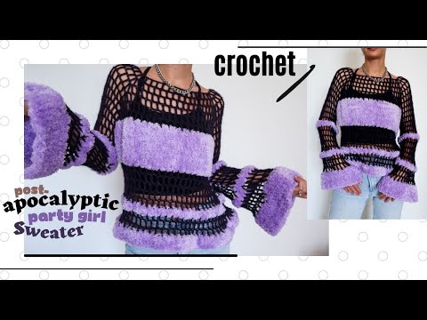 Crochet a fuzzy mesh sweater🙂