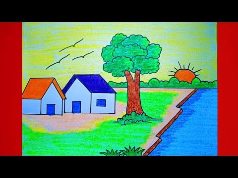 Village scenery drawing tutorial with pencil✏️ || গ্রামের দৃশ্য আঁকা || Sketch scenery drawing ideas