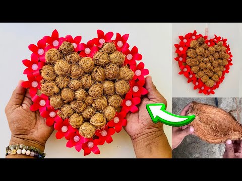 DIY Wall Hanging Heart Design Using Coconut Coir for Valentine's Day Decoration Ideas | Wall Decor