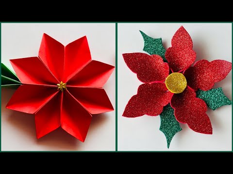 3 Easy Poinsettia Flowers | How to Make Paper Poinsettia | DIY Christmas Decor #christmasdiy