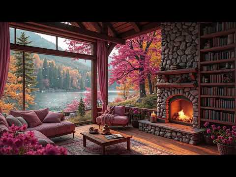 Soothing Spring Ambience 🌸 Cozy Fireplace, Gentle Jazz & Nature Sounds for Deep Relaxation