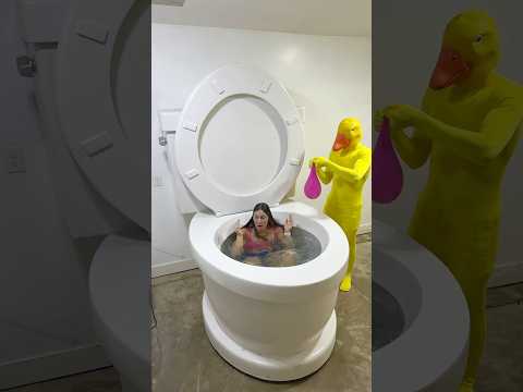 Scary Rubber Ducky PRANKED ME in the Giant Toilet with Water Balloon #shorts