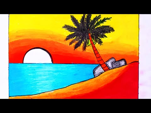 How to draw beautiful scenery drawing / scenery drawing easy / sunset Drawing