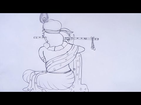 krishna playing flute drawing | Lord Krishna backside flute playing Drawing | Shri krishna drawing |