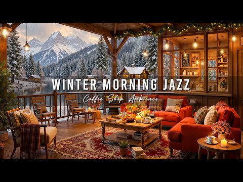 Winter Morning Jazz ⛄ Cozy Cafe Ambience with Relaxing Jazz Background Music & Snowfall for Studying