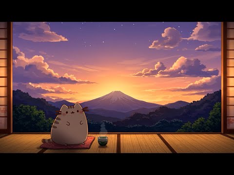 Pusheen Sunset Lofi 🌅 Relax & Unwind with Chill Beats 🎶☕Tranquil Beats for Work & Chill