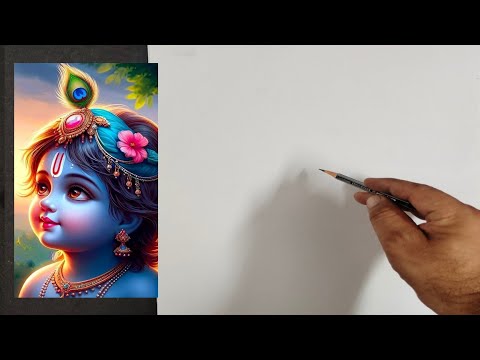 How To Draw lord krishna easy step by step, Janmashtami Drawing,  Draw with me Krishna #janamashtami