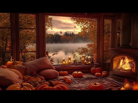 Cozy Cabin Ambience in the Autumn Forest - Gentle Jazz Melodies for Relaxation and Deep Sleep 🍂