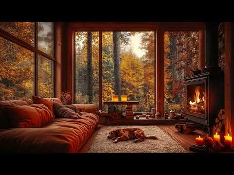 Rainy Day Jazz & Cozy Fireplace Vibes 🍂 Relax in a Warm Cabin Ambience