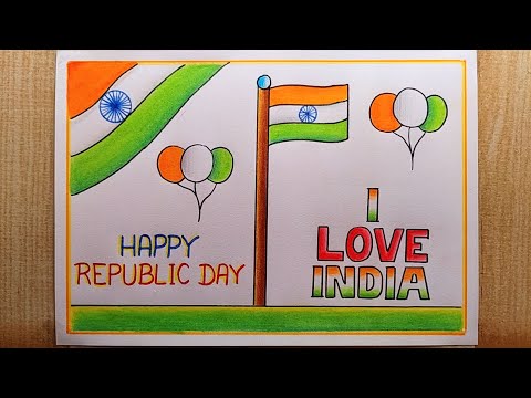 Republic day drawing easy| Republic day poster drawing| Happy Republic day drawing| I Love India