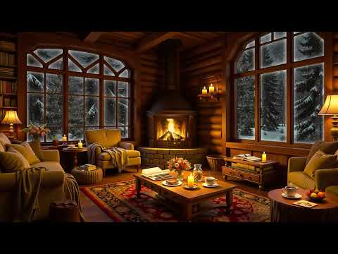 ❄ Winter Night in Cozy Room Ambience with Smooth Jazz, Fireplace Sounds & White Noise for Deep Sleep